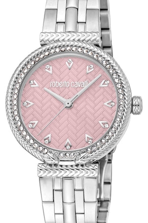 Just Cavalli Chiarezza Snake Core Pink Dial Silver Steel Strap Watch for Women - RC5L078M0015 Authentic Buy Shop Now