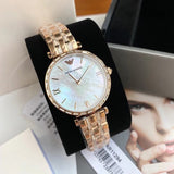 Emporio Armani Gianni T-Bar Mother of Pearl White Dial Two Tone Steel Watch for Women - AR11294 Authentic Buy Shop Now