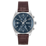 Hugo Boss Skytraveller Chronograph Blue Dial Brown Leather Strap Watch for Men - 1514194 Authentic Buy Shop Now