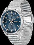 Hugo Boss Skytraveller Chronograph Blue Dial Silver Mesh Strap Watch for Men - 1514149 Authentic Buy Shop Now