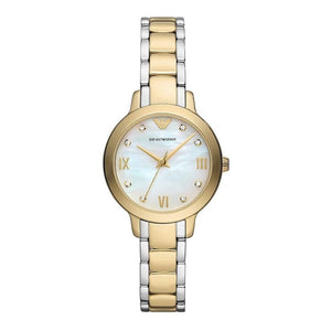 Emporio Armani Cleo Three Hand Mother of Pearl Dial Two Tone Steel Strap Watch for Women - AR11513 Authentic Buy Shop Now
