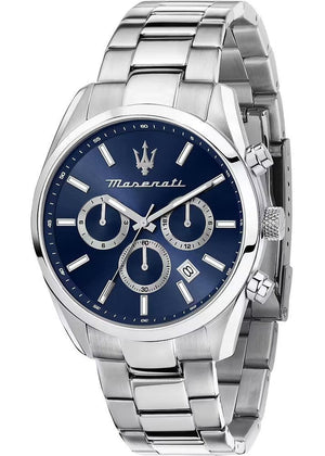 Maserati Attrazione Chronograph Blue Dial Silver Steel Strap Watch for Men - R8853151005 Authentic Buy Shop Now