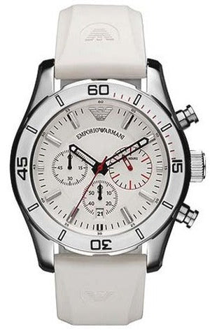 Emporio Armani Sportivo Chronograph White Dial White Rubber Strap Watch for Men - AR5947 Authentic Buy Shop Now