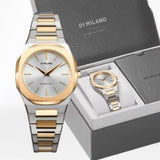 D1 Milano Ultra Thin Silver Dial Two Tone Steel Strap Watch for Women - D1-UTBL34 Authentic Buy Shop Now