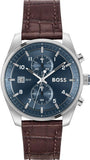 Hugo Boss Skytraveller Chronograph Blue Dial Brown Leather Strap Watch for Men - 1514194 Authentic Buy Shop Now