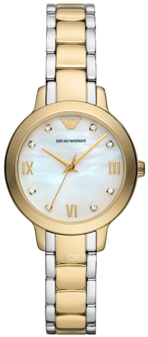 Emporio Armani Cleo Three Hand Mother of Pearl Dial Two Tone Steel Strap Watch for Women - AR11513 Authentic Buy Shop Now