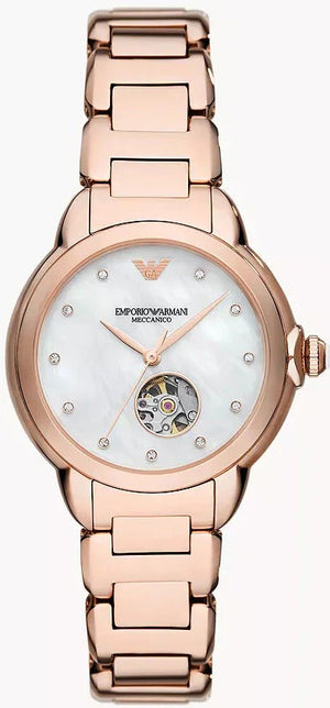 Emporio Armani Mia Meccanico Mother of Pearl Dial Rose Gold Steel Strap Watch for Women - AR60072 Authentic Buy Shop Now