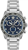 Versace Greca Dome Chronograph Blue Dial Silver Steel Strap Watch for Men - VE6K00323 Authentic Buy Shop Now