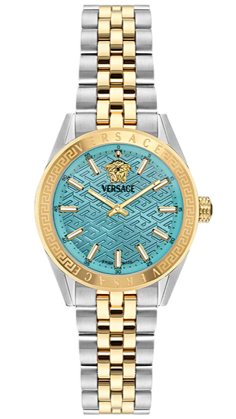Versace V-Code Analog Turquoise Dial Two Tone Steel Strap Watch for Women - VE8I00524 Authentic Buy Shop Now