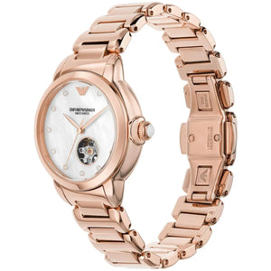 Emporio Armani Mia Meccanico Mother of Pearl Dial Rose Gold Steel Strap Watch for Women - AR60072 Authentic Buy Shop Now