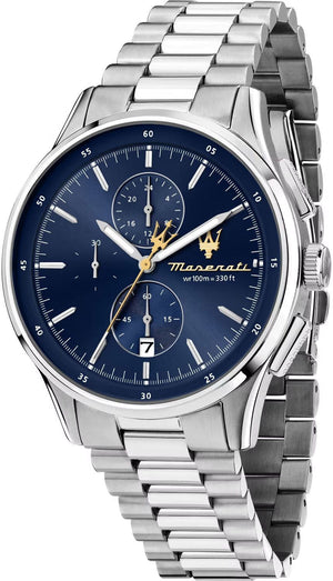 Maserati Sorpasso Chronograph Blue Dial Silver Steel Strap Watch for Men - R8873624004 Authentic Buy Shop Now