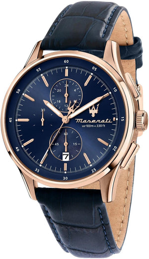 Maserati Sorpasso Chronograph Blue Dial Blue Leather Strap Watch for Men - R8871624009 Authentic Buy Shop Now