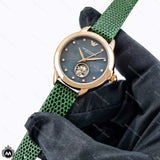 Emporio Armani Mia Meccanico Mother of Pearl Dial Green Leather Strap Watch for Women - AR60073 Authentic Buy Shop Now