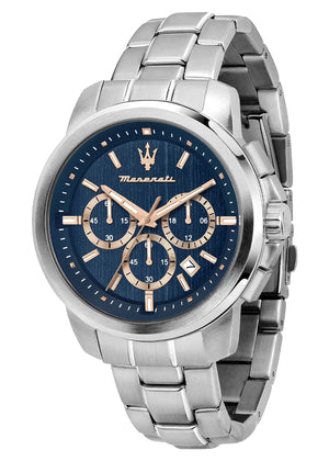 Maserati Successo Chronograph Blue Dial Silver Steel Strap Watch for Men - R8873621037 Authentic Buy Shop Now