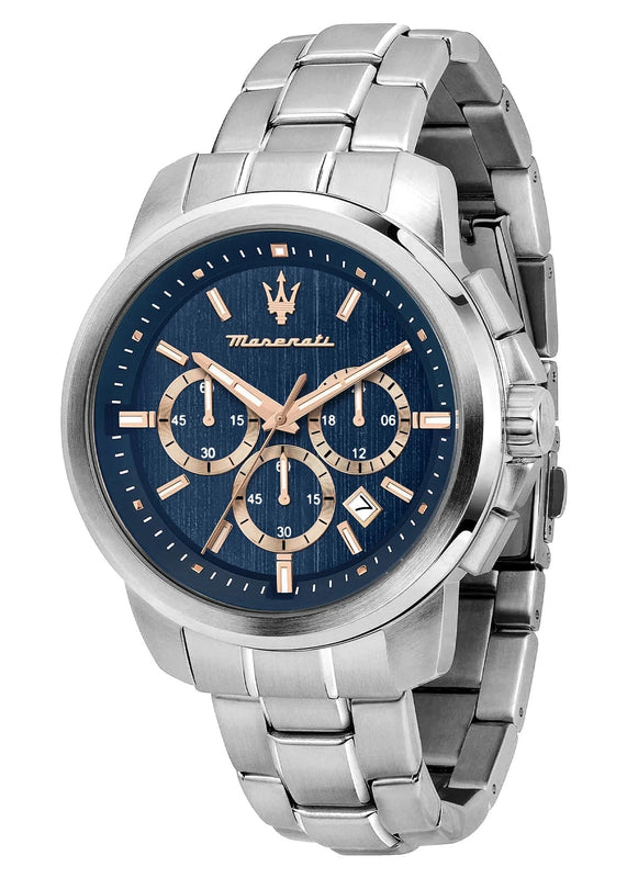 Maserati Successo Chronograph Blue Dial Silver Steel Strap Watch for Men - R8873621037 Authentic Buy Shop Now