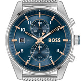 Hugo Boss Skytraveller Chronograph Blue Dial Silver Mesh Strap Watch for Men - 1514149 Authentic Buy Shop Now