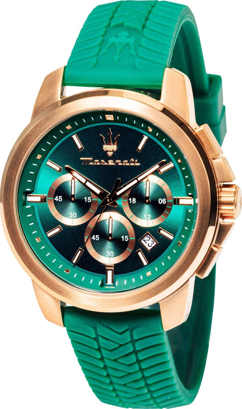 Maserati Successo Chronograph Green Dial Green Silicone Strap Watch for Men - R8871621038 Authentic Buy Shop Now