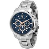 Maserati Successo Chronograph Blue Dial Silver Steel Strap Watch for Men - R8873621037 Authentic Buy Shop Now