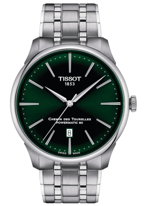 Tissot Chemin des Tourelles Powermatic 80 Green Dial Silver Steel Strap Watch for Men - T139.407.11.091.00 Authentic Buy Shop Now