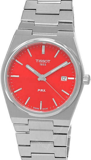 Tissot PRX Quartz Red Dial Silver Steel Strap Watch for Men - T137.410.11.421.00 Authentic Buy Shop Now