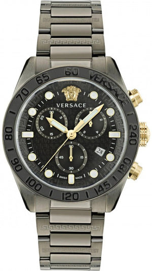 Versace Greca Dome Chronograph Black Dial Grey Steel Strap Watch for Men - VE6K00623 Authentic Buy Shop Now