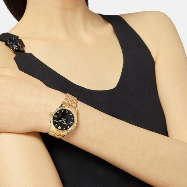 Versace Hellenyium Quartz Black Dial Gold Steel Strap Watch for Women - VE2S00622 Authentic Buy Shop Now