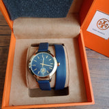 Tory Burch Collins Quartz Blue Dial Blue Leather Strap Watch for Women - TBW1303 Authentic Buy Shop Now