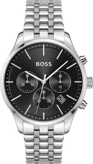 Hugo Boss Avery Chronograph Black Dial Silver Steel Strap Watch for Men - 1514157 Authentic Buy Shop Now