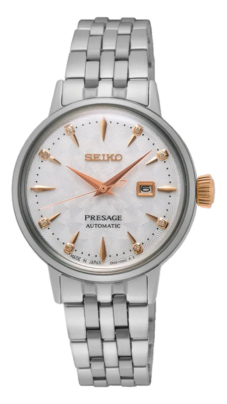 Seiko Presage Cocktail Time Skydiving Automatic Diamonds Mother of Pearl Dial Silver Steel Strap Watch for Women - SRE009J1 Authentic Buy Shop Now