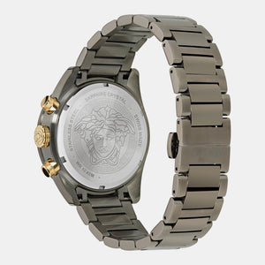 Versace Greca Dome Chronograph Black Dial Grey Steel Strap Watch for Men - VE6K00623 Authentic Buy Shop Now