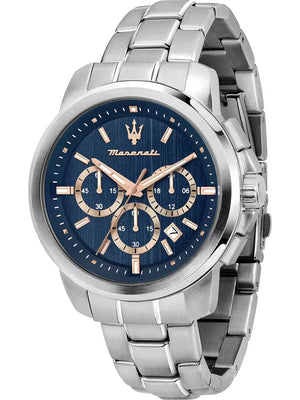 Maserati Successo Chronograph Blue Dial Silver Steel Strap Watch for Men - R8873621037 Authentic Buy Shop Now