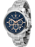 Maserati Successo Chronograph Blue Dial Silver Steel Strap Watch for Men - R8873621037 Authentic Buy Shop Now