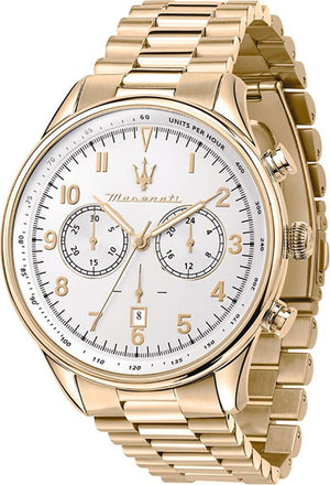 Maserati Tradizione Chronograph White Dial Gold Steel Strap Watch for Men - R8873646003 Authentic Buy Shop Now