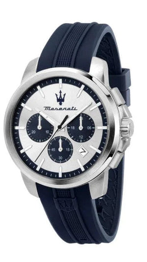 Maserati Successo Chronograph Silver Dial Blue Silicone Strap Watch for Men - R8871621042 Authentic Buy Shop Now