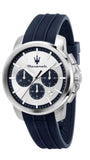 Maserati Successo Chronograph Silver Dial Blue Silicone Strap Watch for Men - R8871621042 Authentic Buy Shop Now
