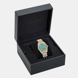 Versace V-Code Analog Turquoise Dial Two Tone Steel Strap Watch for Women - VE8I00524 Authentic Buy Shop Now