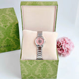 Gucci G Timeless Diamonds Pink Mother of Pearl Dial Silver Steel Strap Watch for Women - YA1265025 Authentic Buy Shop Now