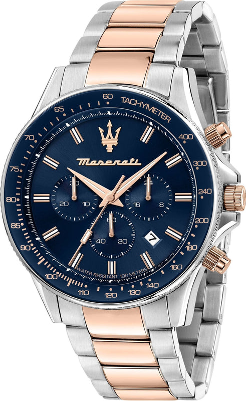 Maserati SFIDA Chronograph Blue Dial Two Tone Steel Strap Watch for Men - R8873640022 Authentic Buy Shop Now