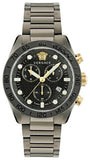 Versace Greca Dome Chronograph Black Dial Grey Steel Strap Watch for Men - VE6K00623 Authentic Buy Shop Now