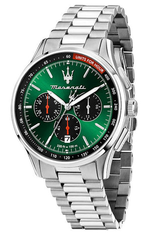 Maserati Sorpasso Chronograph Green Dial Silver Steel Strap Watch for Men - R8873624002 Authentic Buy Shop Now