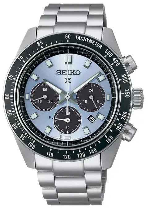 Seiko Prospex Speedtimer 41.4 Solar Chronograph Blue Dial Silver Steel Strap Watch for Men - SSC935 Authentic Buy Shop Now