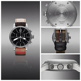Burberry Utilitarian Chronograph Black Dial Tri Tone Leather Strap Watch for Men - BU7815 Authentic Buy Shop Now