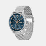 Hugo Boss Skytraveller Chronograph Blue Dial Silver Mesh Strap Watch for Men - 1514149 Authentic Buy Shop Now