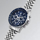 Maserati SFIDA Chronograph Blue Dial Silver Steel Strap Watch for Men - R8873640025 Authentic Buy Shop Now