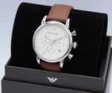 Emporio Armani Luigi Chronograph Silver Dial Brown Leather Strap Watch for Men - AR1846 Authentic Buy Shop Now