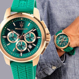 Maserati Successo Chronograph Green Dial Green Silicone Strap Watch for Men - R8871621038 Authentic Buy Shop Now