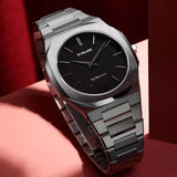 D1 Milano Ultra Thin Black Dial Silver Steel Strap Watch for Men - D1-UTBJ14 Authentic Buy Shop Now