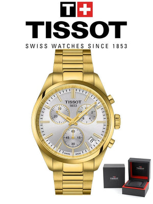 Tissot PR 100 Chronograph White Dial Gold Steel Strap Watch for Men - T150.417.33.031.00 Authentic Buy Shop Now
