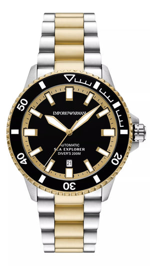Emporio Armani Sea Explorer Black Dial Two Tone Steel Strap Watch for Men - AR60089 Authentic Buy Shop Now