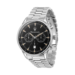 Maserati Tradizione Chronograph Black Dial Silver Steel Strap Watch for Men - R8873646004 Authentic Buy Shop Now
